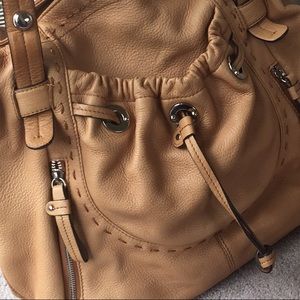 B.Makowsky  Tan Leather, Silver Detailed Bag